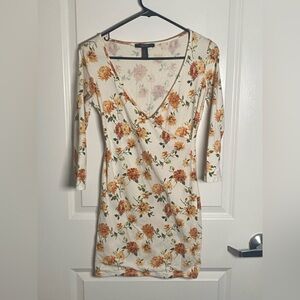 Forever 21 Floral Long Sleeve Dress - Cream and Orange